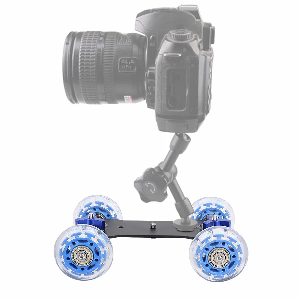 Macchina Fotografica Dolly Skater, Mini Desktop 10KG Load Rail Roller Track Slider Dolly Skater Car per DSLR Camera Camcorder