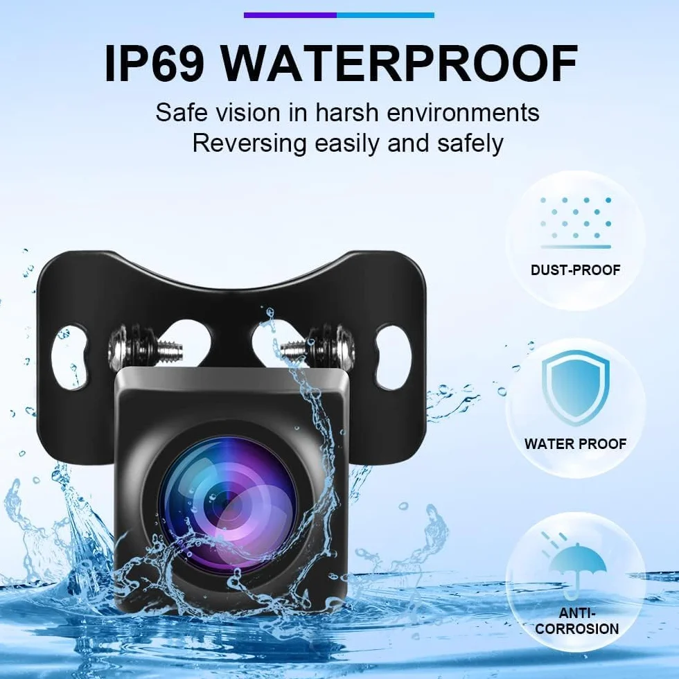 CAMECHO Telecamera posteriore Full HD 1080P Grand Angle IP68 per autoradio Android/CarPlay - Compatibile con schermo 4PIN AVIN, cavo da 15 m incluso