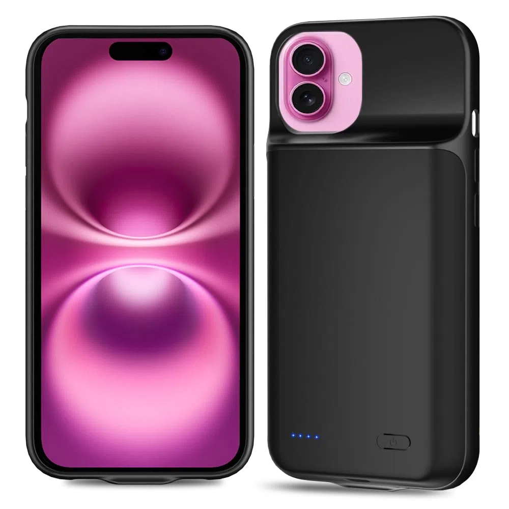 LCLEBM Custodia per iPhone 16 Plus, 7000 mAh, aggiornamento ad alta capacità, batteria ricaricabile estesa, cover protettiva portatile intelligente di backup per iPhone 16 Plus (1 confezione)