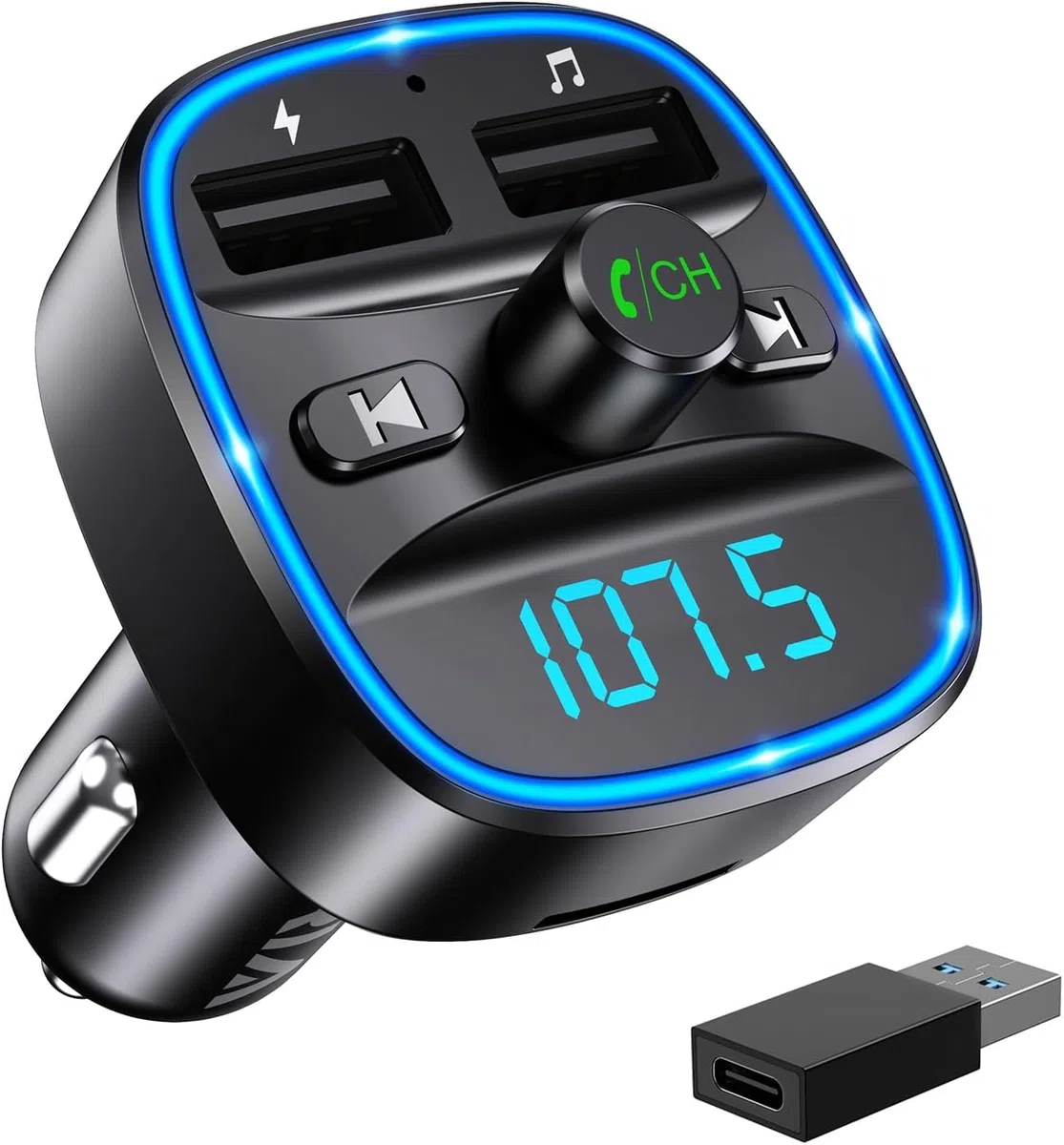 ORIA Trasmettitore FM Bluetooth 5.3, Trasmettitore Bluetooth per Auto, Adattatore QC3.0 USB Caricabatteria Auto con Chiamata Vivavoce e 2 USB Port, Supporta Carta TF e Disco U