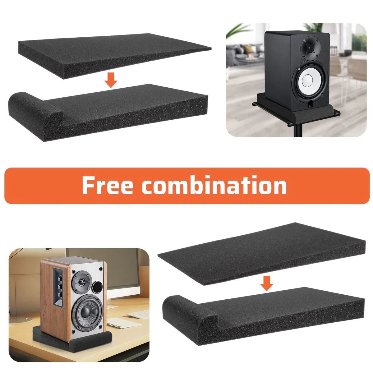 Anpro, 2 cuscinetti isolanti acustici per monitor da studio, base stabilizzante, 30 cm x 17 cm x 3,5 cm, neri 30x 17x 3.5cm Nero