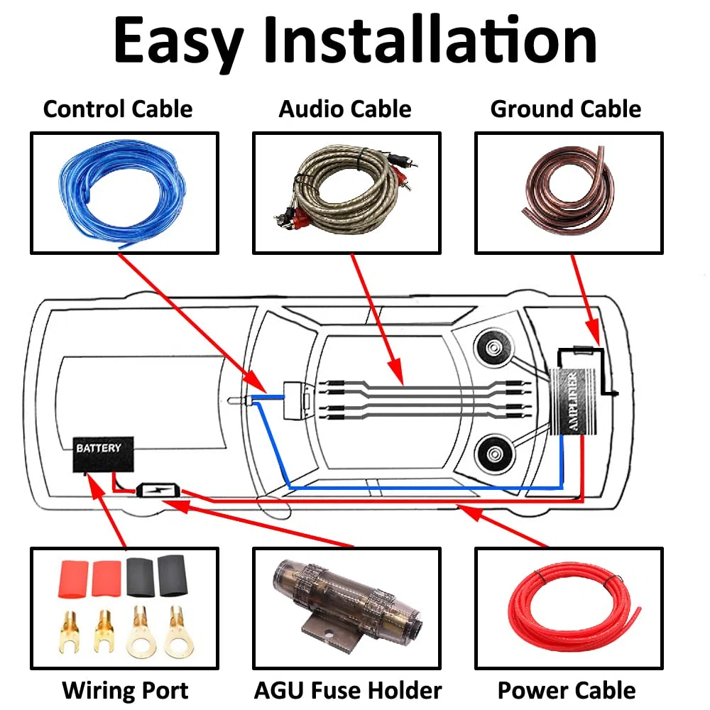 Kit Cavi Amplificatore Auto 6GA AWG Auto Audio Subwoofer Cablaggio Amplificatore Kit Cavi di Installazione RCA Alimentazione Altoparlante Filo Fusibile AGU 2000W