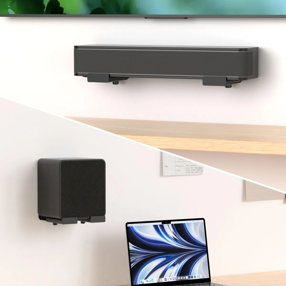 HomeMount Soundbar - Supporto da parete per TV, regolabile soundbar da parete fino a 170 mm di profondità, supporto da parete per altoparlante fino a 15 kg con cuscinetti EVA, universale compatibile