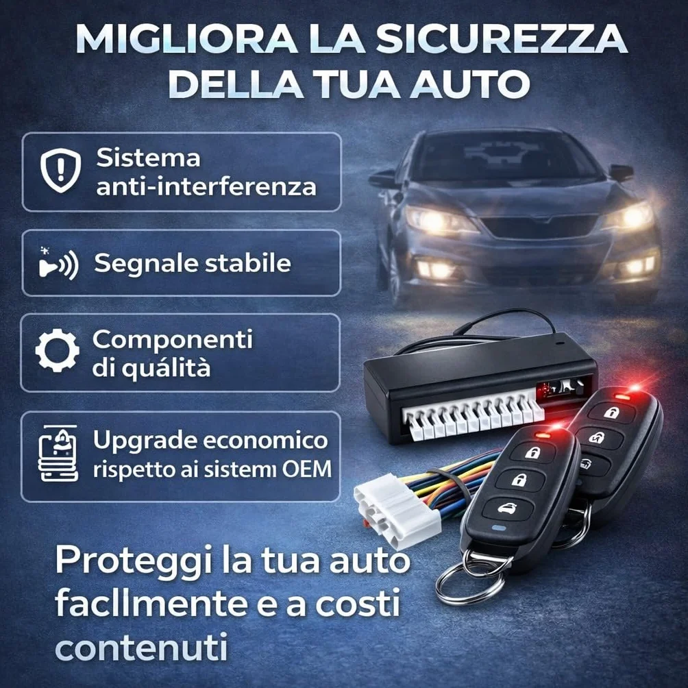 CAR PASSION Kit Chiusura Centralizzata Auto Universale - 2 Telecomandi, Apertura Baule e Controllo a Distanza - Facile da Installare, Sicuro e Compatibile con Tutti i Veicoli