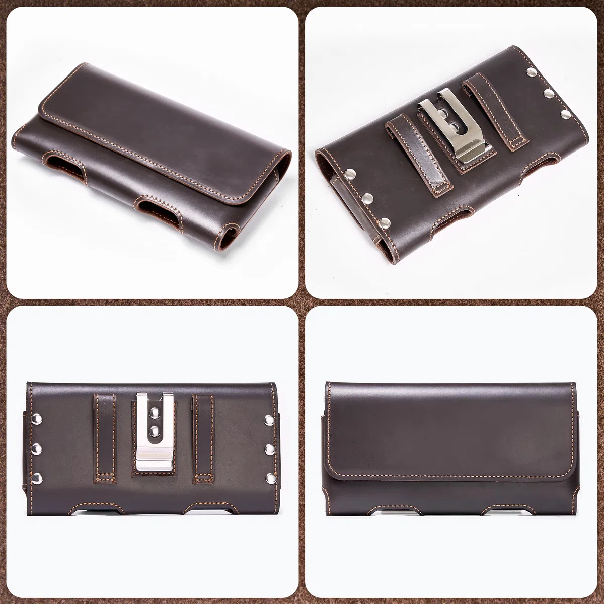 Gcepls Custodia in pelle per iPhone 16 15 14 13 12 11 Pro, XR, XS, Samsung Galaxy S23 S22 S21 S20 M01 Core, in vera pelle con clip per cintura, in pelle (marrone scuro, M)