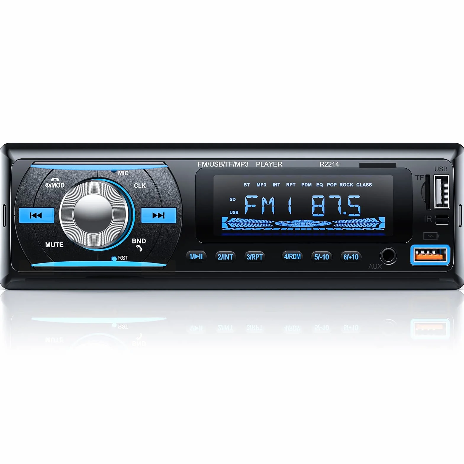 RDS Autoradio Bluetooth 5.0 Vivavoce, Chismos FM/AM Bluetooth Autoradio con telecomando, Supporto due USB/AUX in/SD/TF/WMA/WAV/MP3 Player, 1 DIN Stereo Radio 4x65W Supporto iOS Android