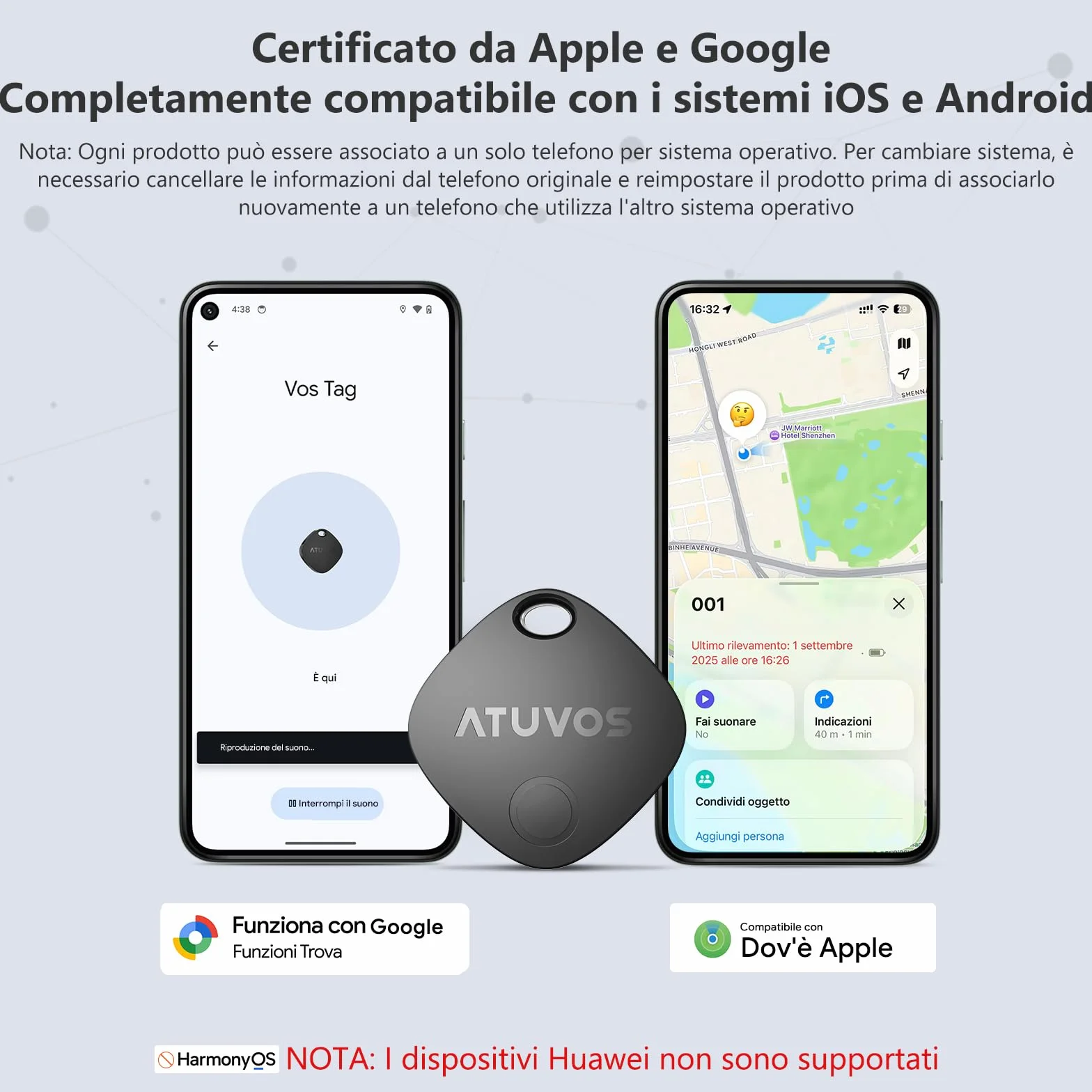 ATUVOS Air Tag Pro Smart Tag Tracker per Android & iOS, Dual System Localizzatore Bluetooth Funziona con Google Funzioni Trova o Apple Dov'è APP, per Bagagli, Borse.Batteria Sostituibile. 2 pezzi Nero