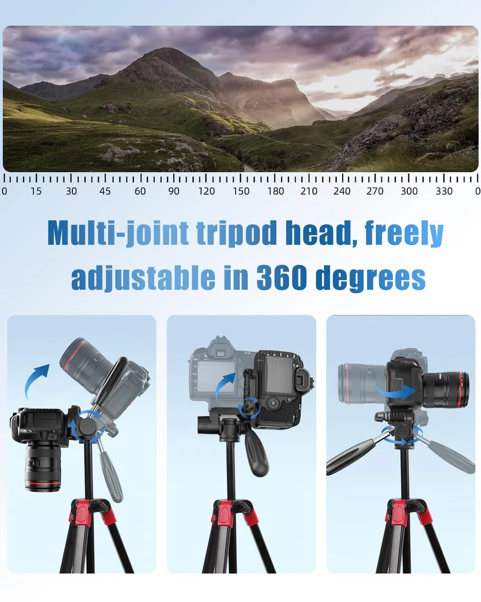 CAMBOFOTO Treppiede professionale da 172 cm, in lega di alluminio, con morsetto e borsa per il trasporto (compatibile con smartphone/tablet/DSLR)