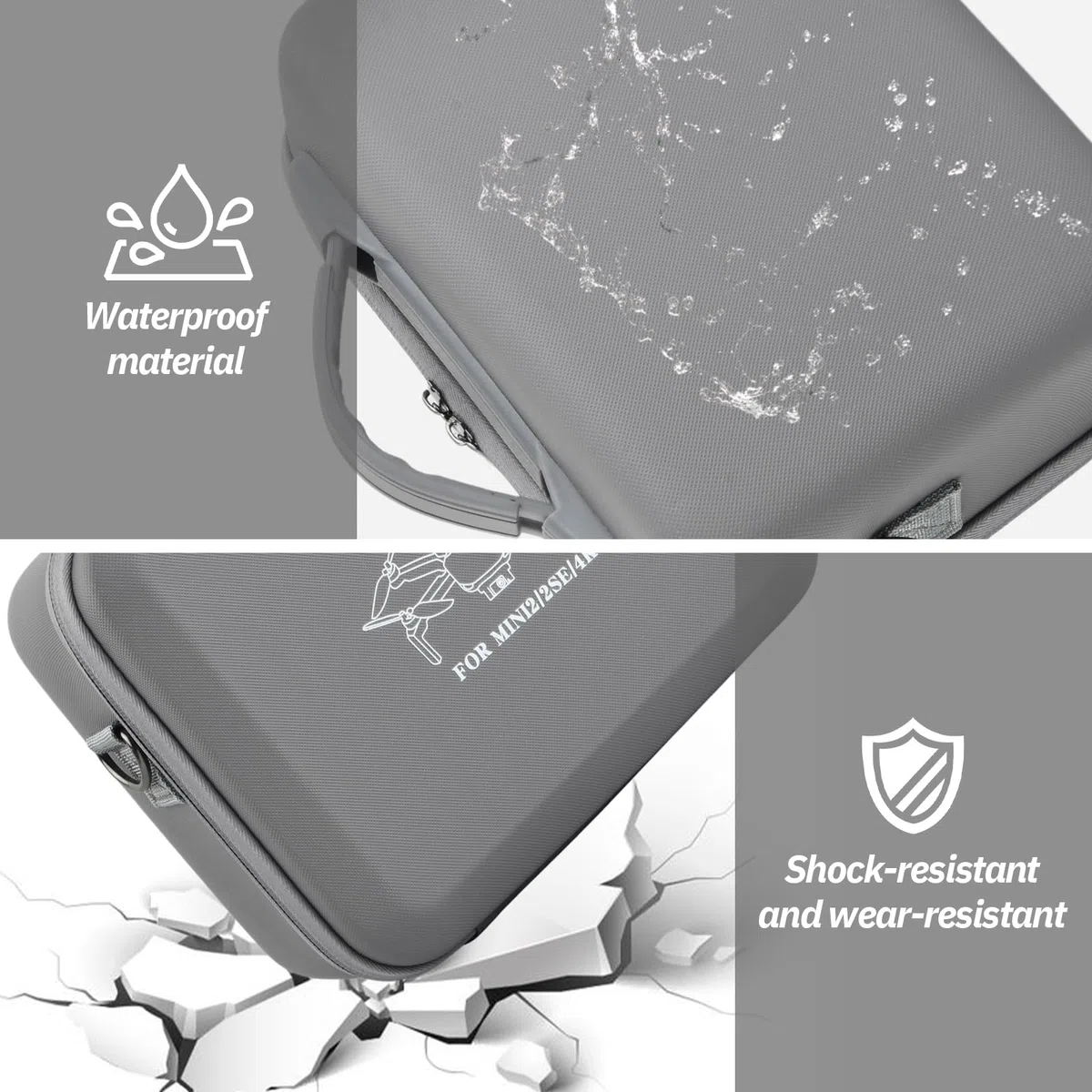 Custodia per DJI MINI 4k/Mini 2/ 2 SE, Impermeabile Compatto e portatile Borsa per DJI minis 4k attacco controller e supporti eliche con tracolla e maniglia, Grigio