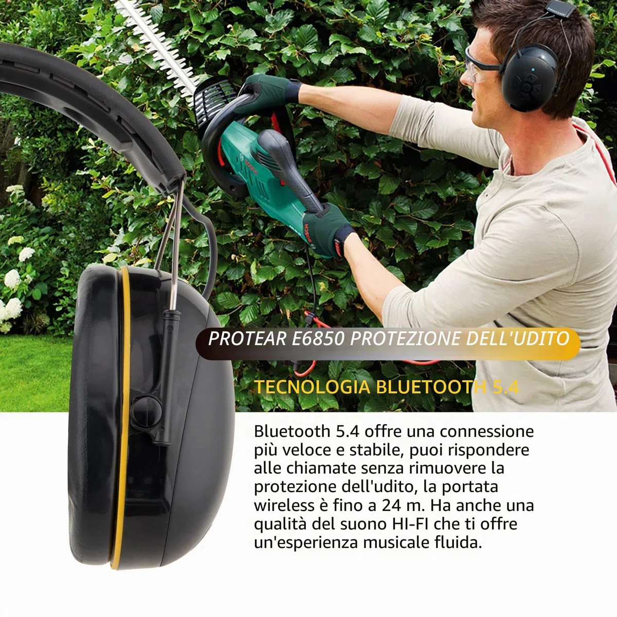 Cuffie Antirumore Bluetooth, microfono integrato per chiamate in vivavoce, protezione dell'udito ideale per la falciatura, lavorazione del legno, SNR 30dB