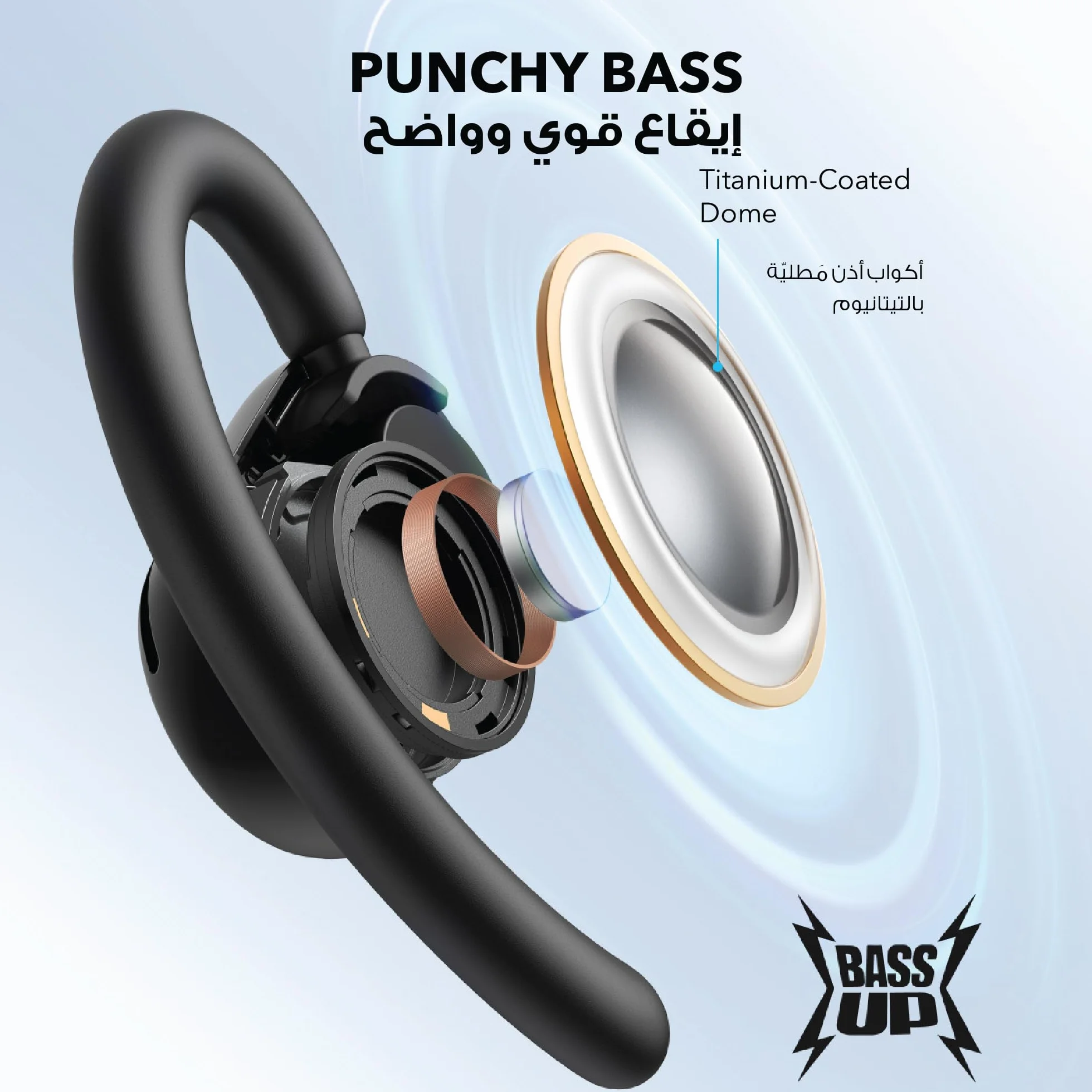 soundcore V20i di Anker Cuffie auricolari aperte, ganci per le orecchie regolabili, ultra-comfort, vestibilità aderente, suono potente, chiamate chiare, IP55, luci LED, 36 ore di riproduzione