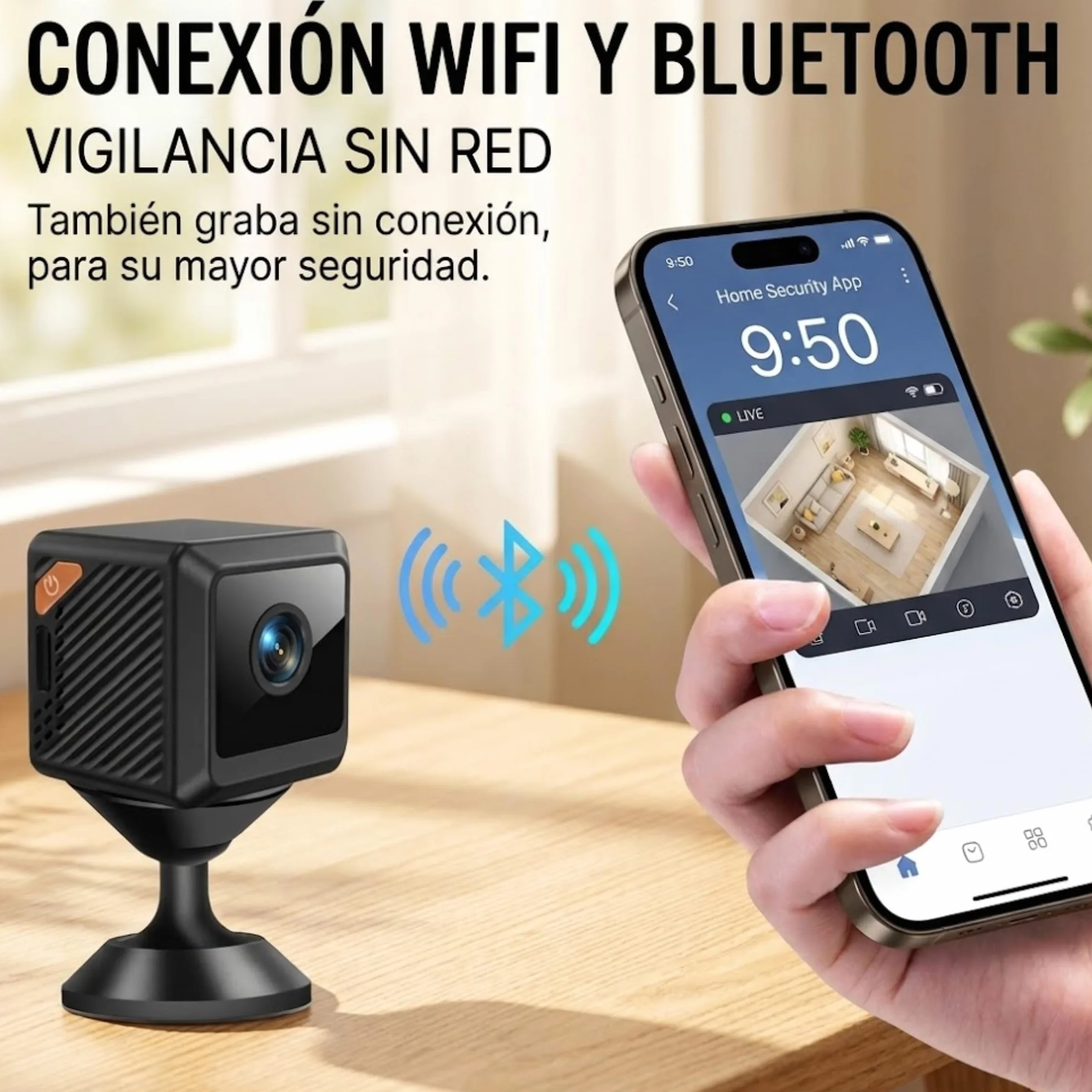Mini Telecamera Spia Wireless con Microfono Incorporato, 4K HD, Visione Notturna, Rilevamento del Movimento e Riduzione del Rumore 2D - Telecamere di Sicurezza per Interni - Telecamera con Batteria