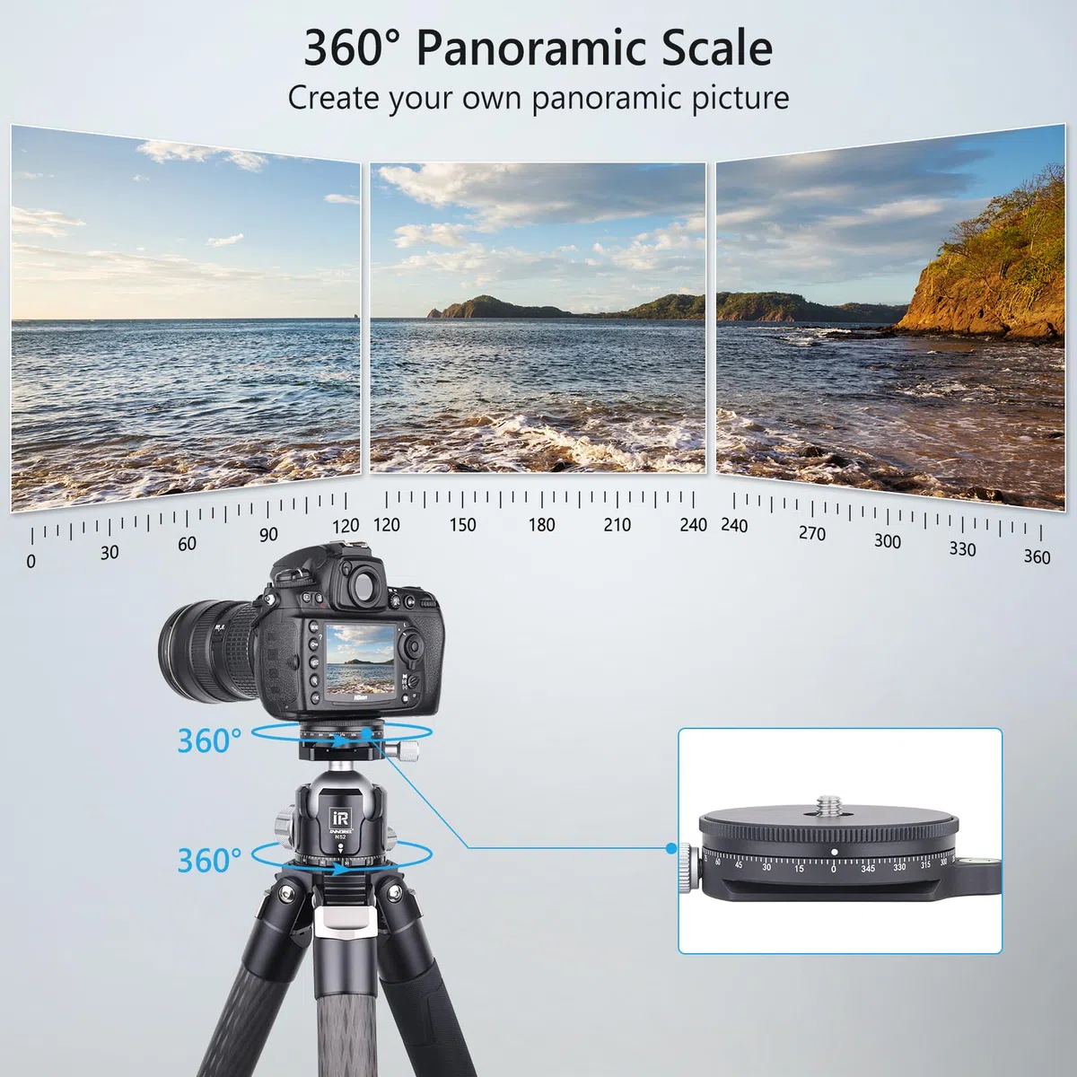 Base panoramica panoramica per fotocamera ARTCISE con piastra di stile, testa panoramica con livella a bolla per fotocamere DSLR monopiede a treppiede, carico massimo: 15 kg