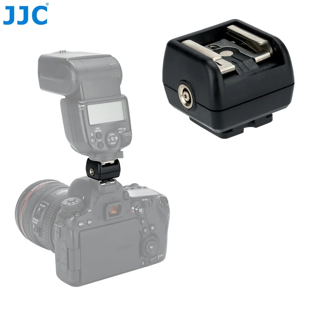 JJC Compatibile con flash da studio su scarpe standard ISO o Multi Interface Shoe, adattatore flash con presa Sync (2 pezzi)