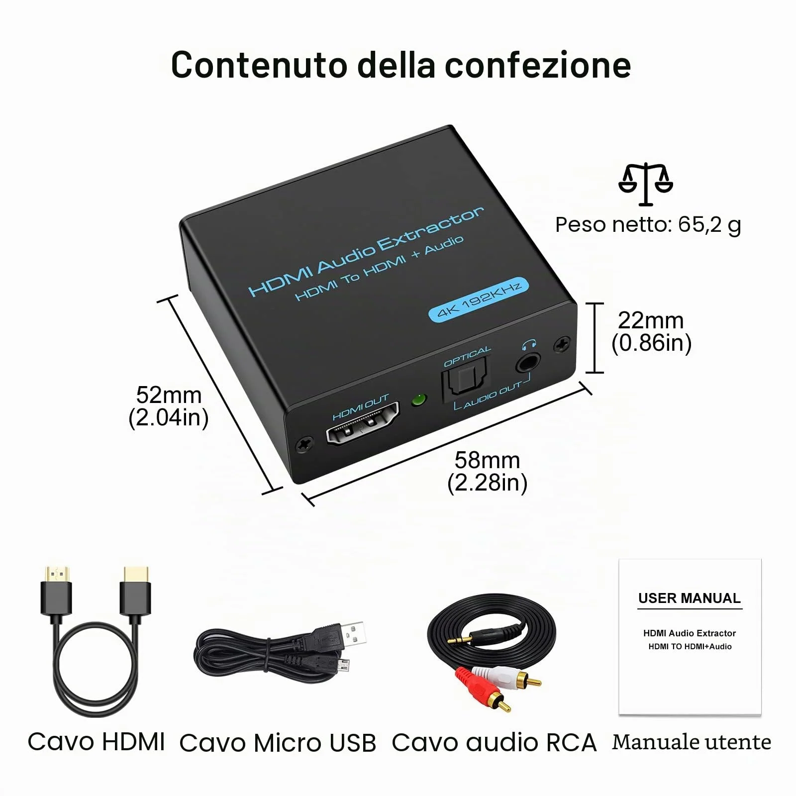 VEDINDUST Audio Extractor 4K Splitter HDMI a HDMI Optical SPDIF con 3.5mm Stereo Digitale Estrattore per PS4 PS5 Blu ray DVD Xbox TV PC HD TV