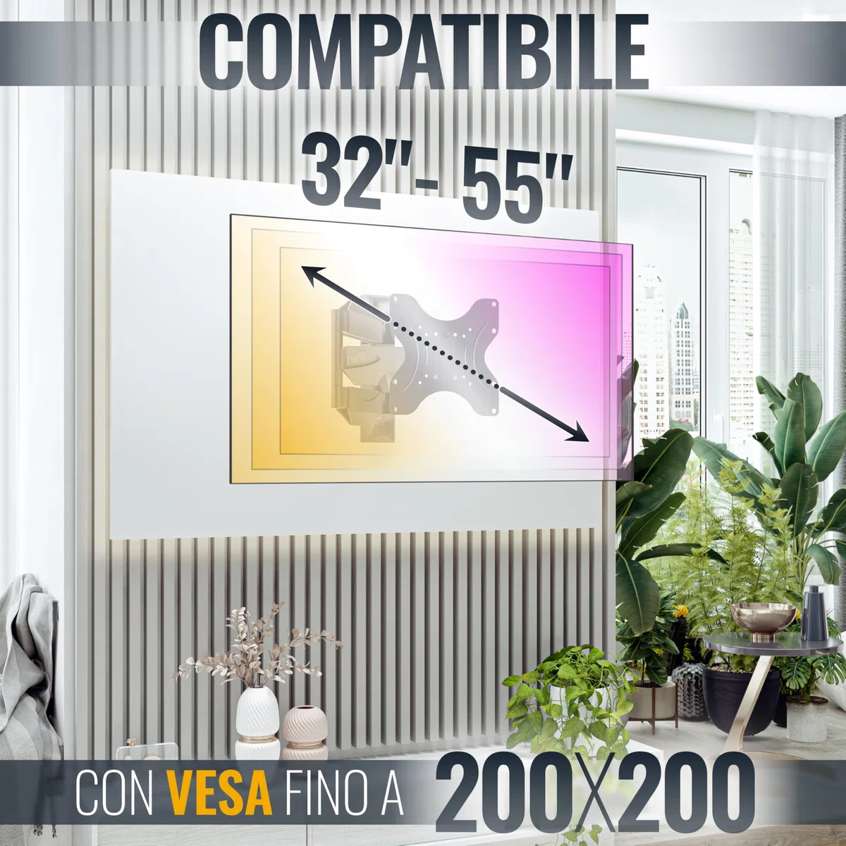RICOO S0822 Supporto TV da parete Staffa TV 32-55 pollici per 32 43 50 55 pollici girevole inclinabile fino a 60 kg max VESA 200x200