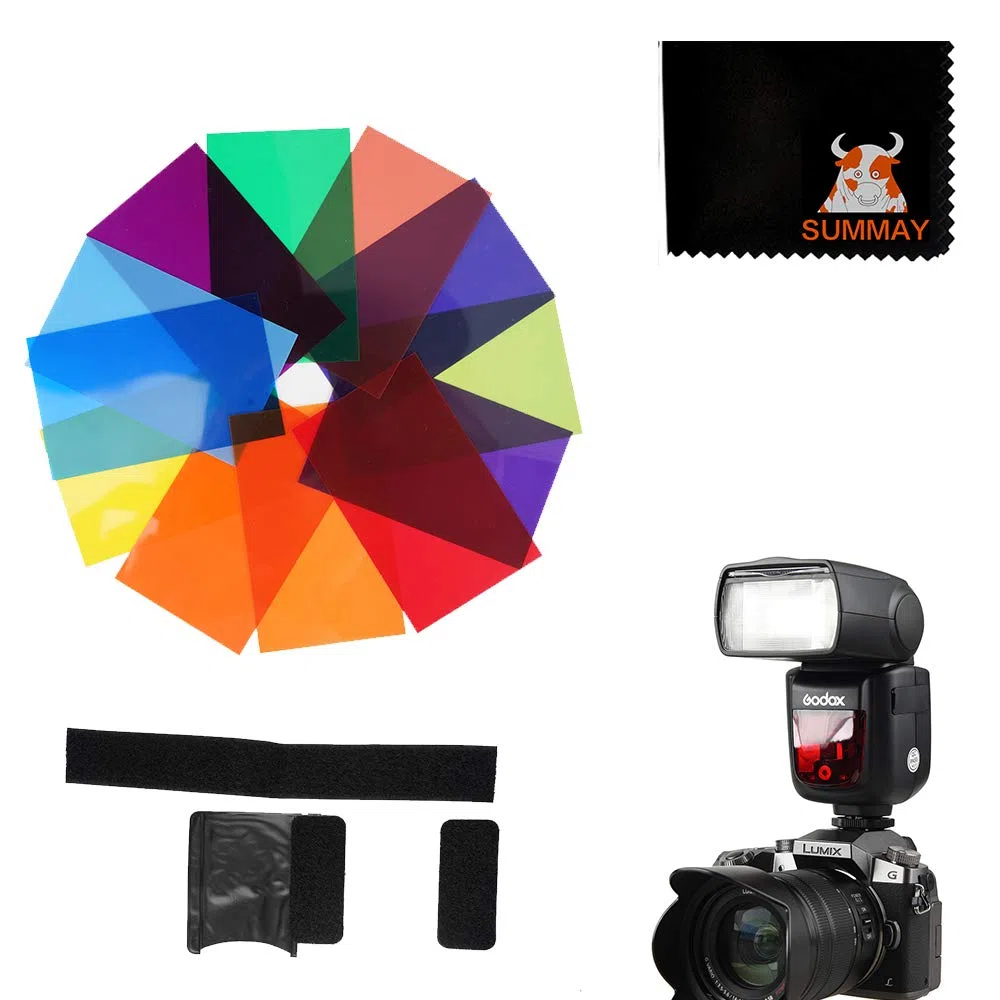 GODOX Kit Filtro Colore Gel 12 pezzi per Testa Piatta Fotocamera Flash Godox TT685 TT600 V860II Thinklite Ving Series