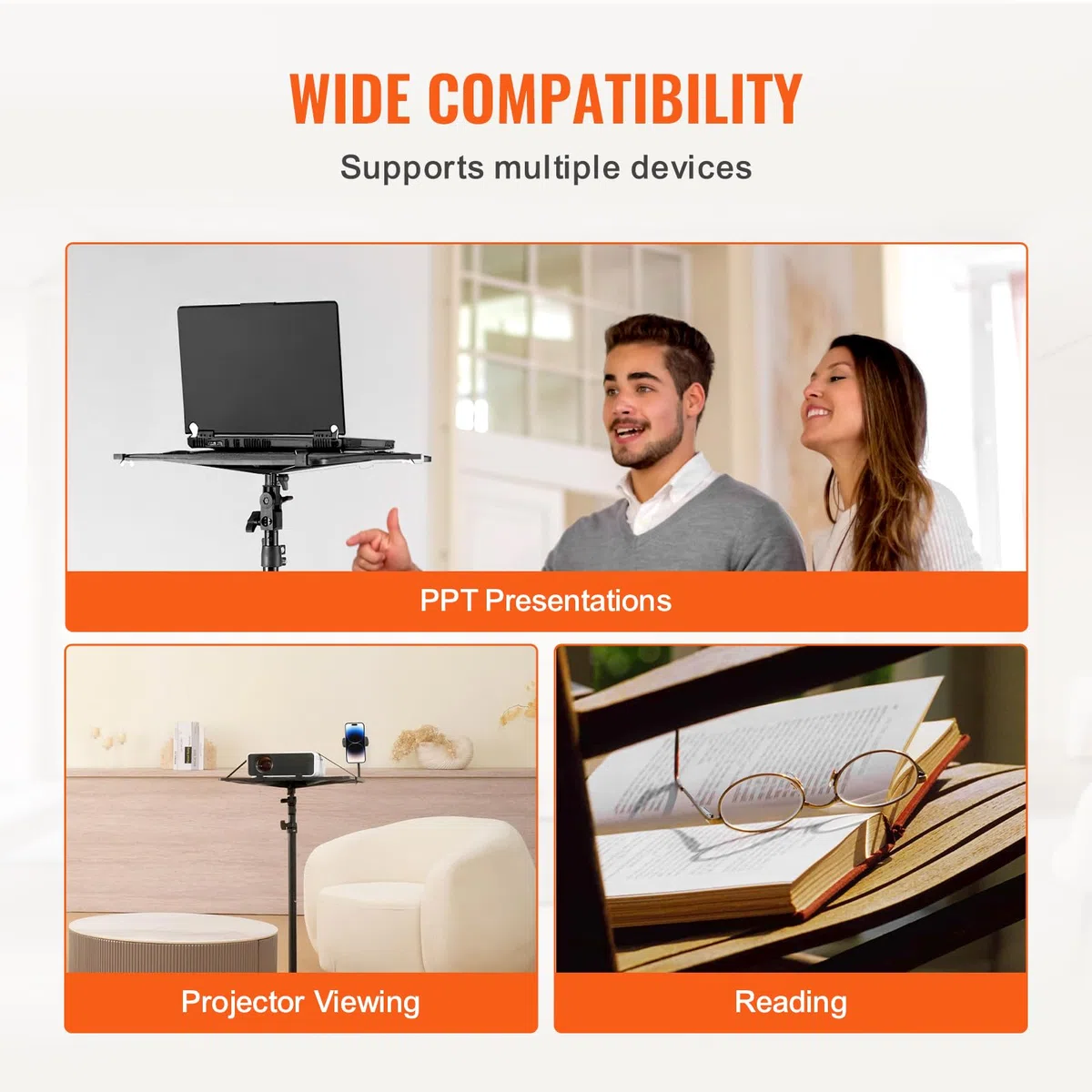 VEVOR Supporto per Proiettore e Laptop, Treppiede Regolabile Altezza 685-1600 mm, Supporto per Treppiede per Proiettore con Vassoio e Supporto a Collo di Cigno, per Film all'Aperto, Casa, Ufficio