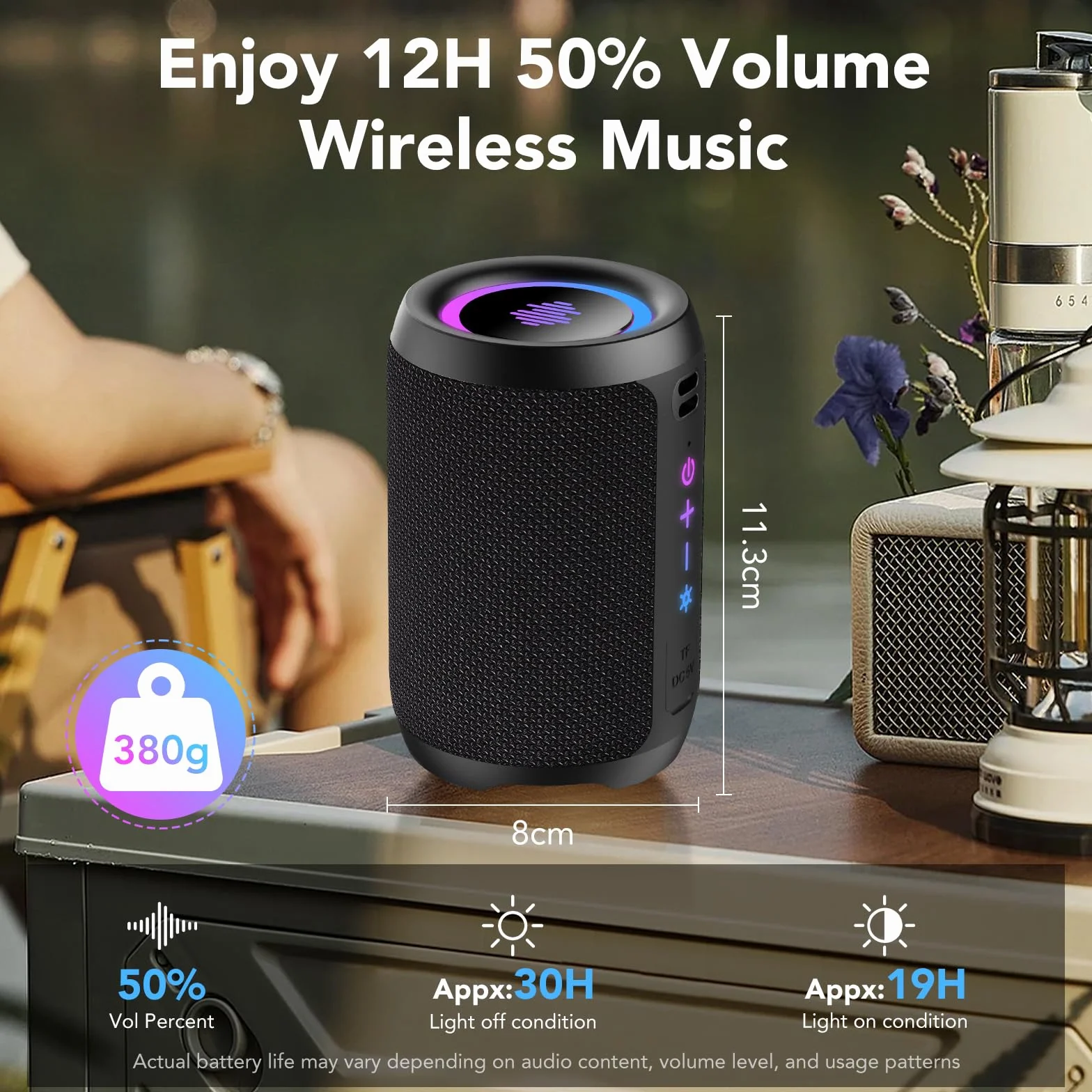 Cassa Bluetooth Portatile Potente 15W, Mini Altoparlante Bluetooth 5.4, Accoppiamento TWS, Bassi Potenti, IPX7 Impermeabile, Luci LED Colorate, 12 Ore di Autonomia, Speaker Bluetooth da Esterno Feste