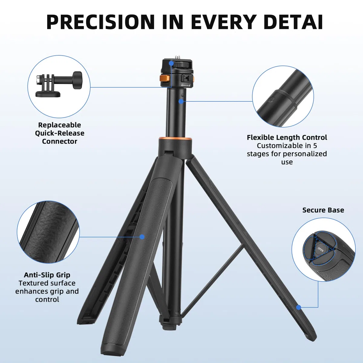 163 cm Pocket 3 Selfie Stick Treppiede per action camere, supporto allungabile con cambio rapido 1/4" vite per vlog, per DJI Osmo Action 5 Pro 4 3, Insta360 X4 e AKASO DSLR accessori