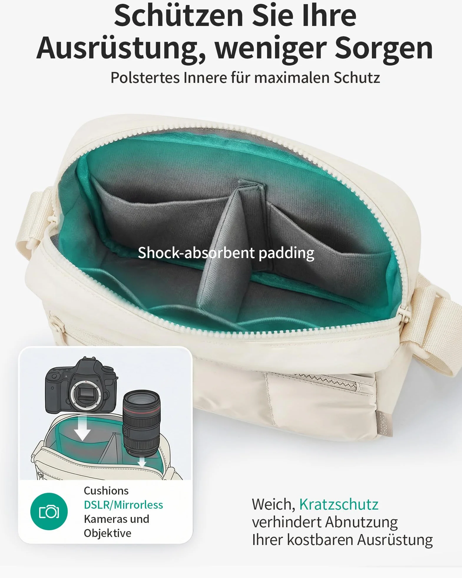 bagsmart Borsa piccola per fotocamera DSLR SLR piccola e leggera ed elegante borsa a tracolla a specchio reflex sistema fotocamera accessori, cammello, Fashion