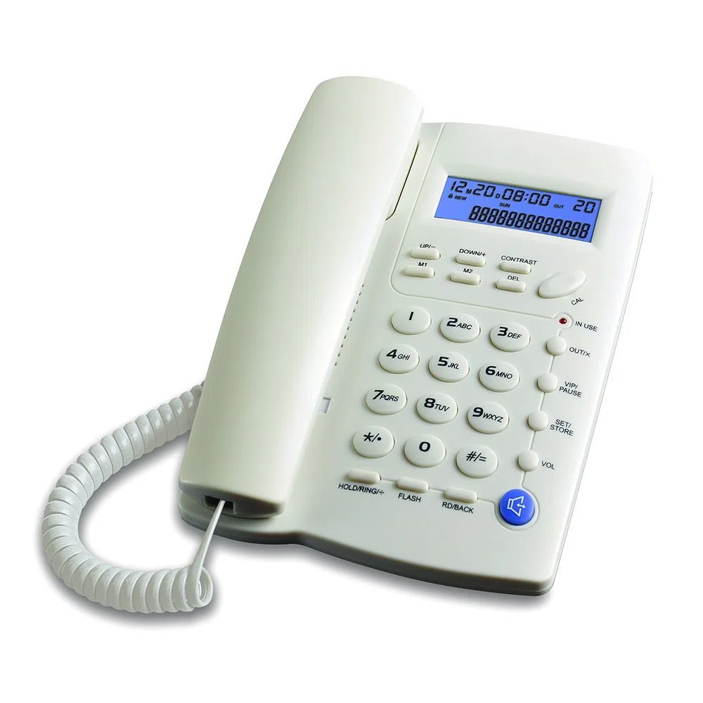 Ornin Y043 Telefono fisso con altoparlante, visualizzazione chiamate tramite LCD, Bianco