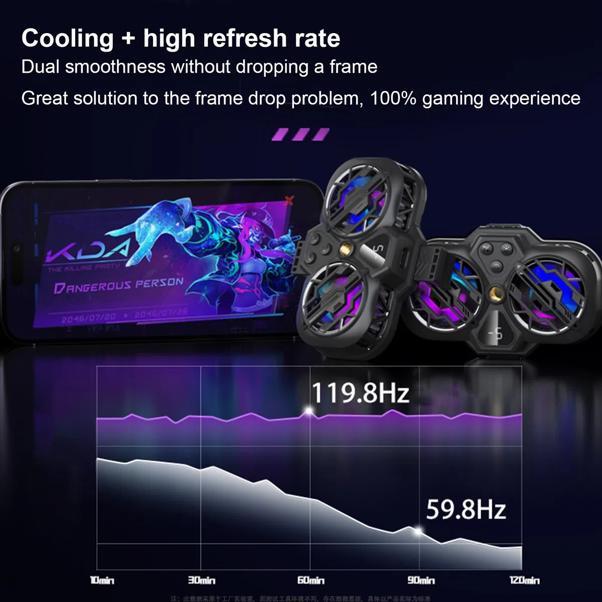 Phone Cooler, Core Mobile Blower, 2.68-3.46 inches Adjustable RGB Cooling Device, Quiet Operate, Two Fan System, Games Use, Smartphone Heat Reduction, Performance Booster