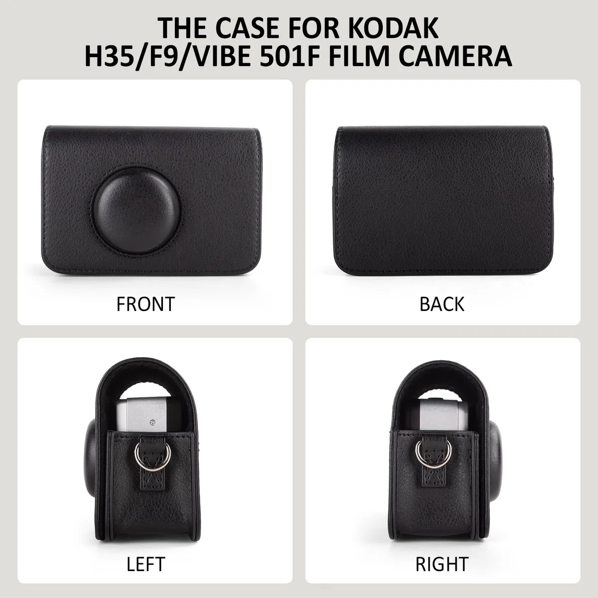 Custodia protettiva compatibile con la fotocamera a pellicola KODAK H35/H35N/F9/VIBE 501F, borsa per il trasporto in pelle PU e custodia per la conservazione della pellicola - Nero