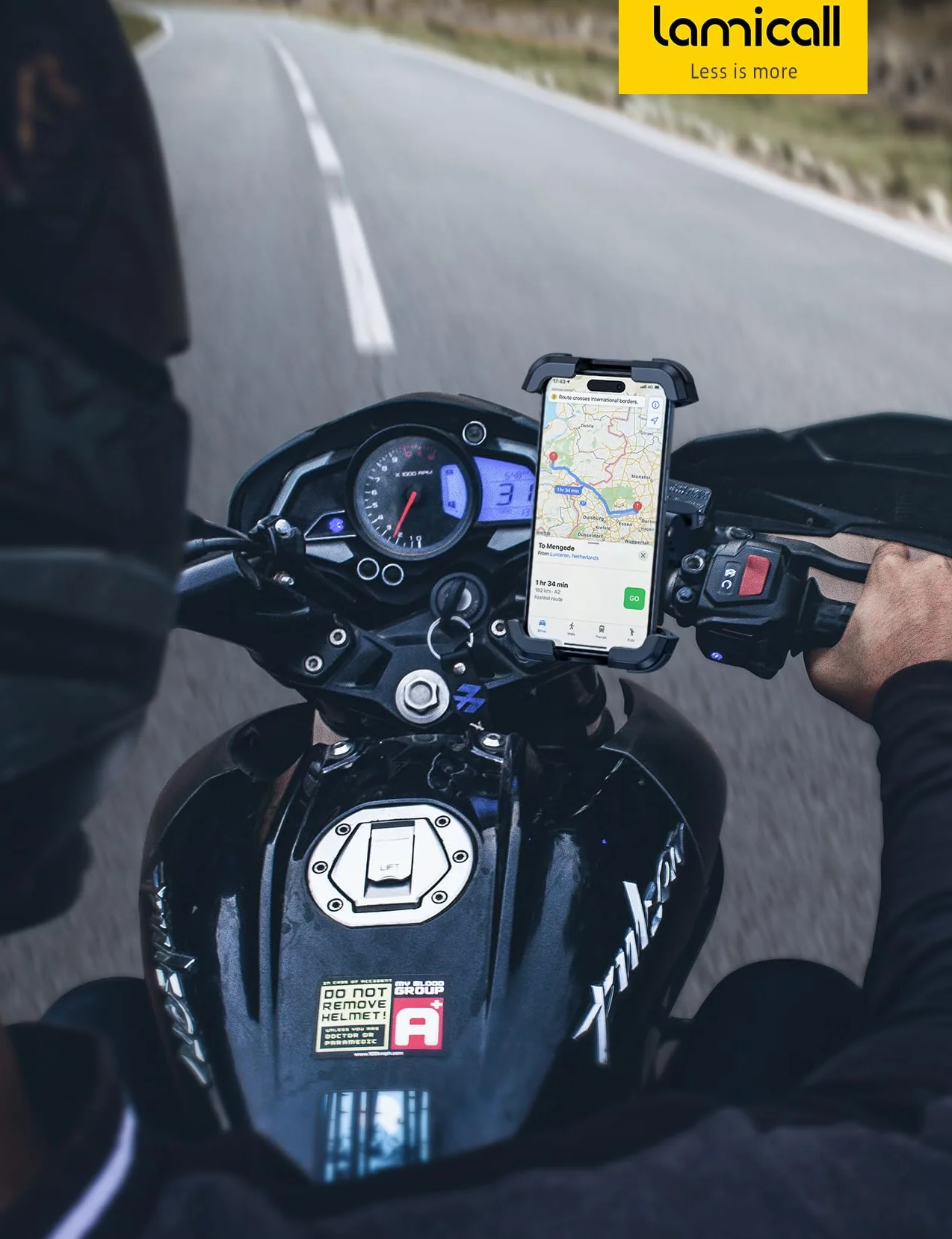 Lamicall Supporto Telefono Moto Antivibrazione Doppio Ammortizzatore 360° Rotazione Universale Manubrio Bicicletta per iPhone 17 16 15 14 13 Xiaomi 4.7-6.8"