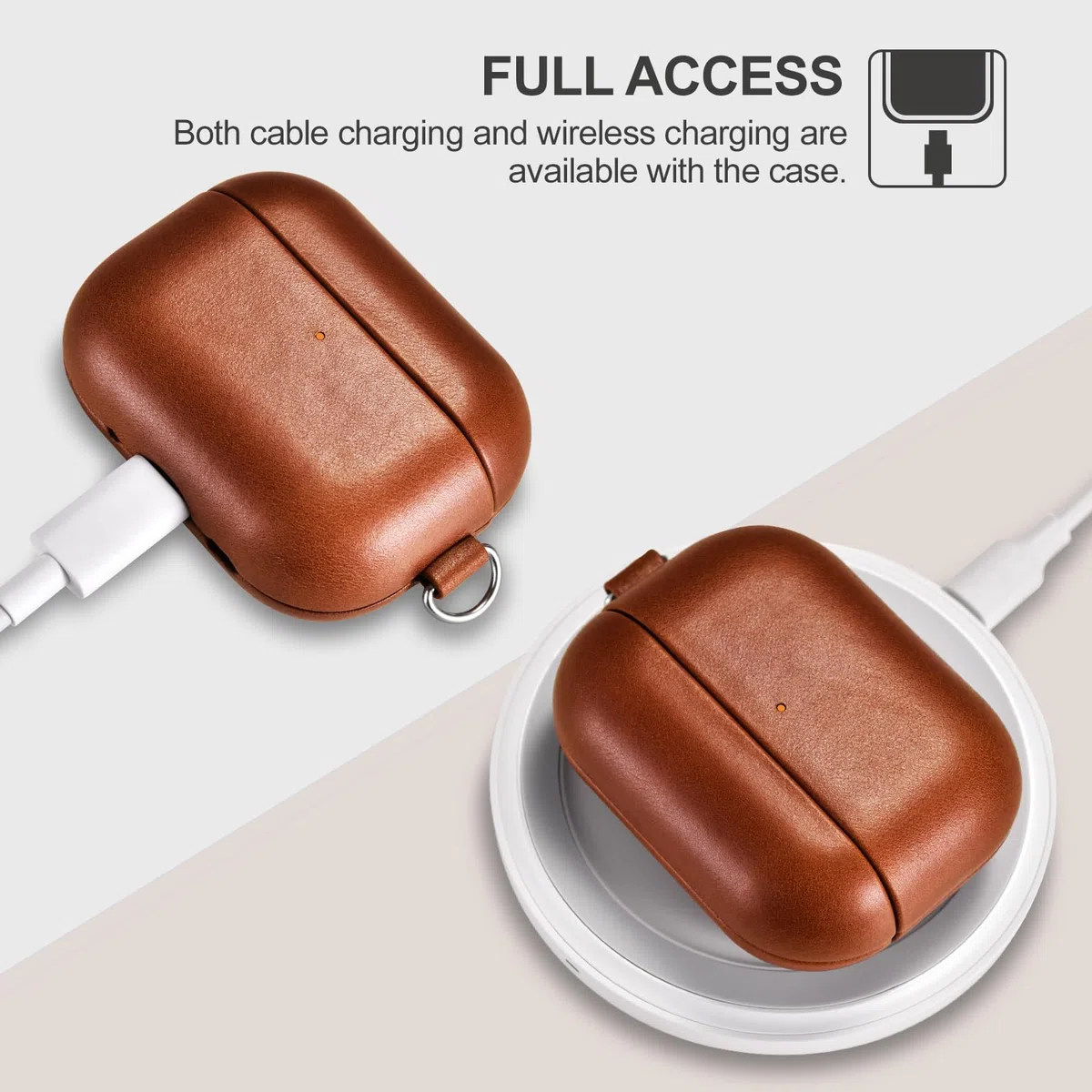 Custodia in Pelle per AirPods Pro 3 2025, ICARER Premium Custodia Protettiva Antiurto Vera Pelle con Cordino per AirPods Pro 3 Auricolari Custodia Ricarica LED visibile Caricabatterie Wireless-Marrone
