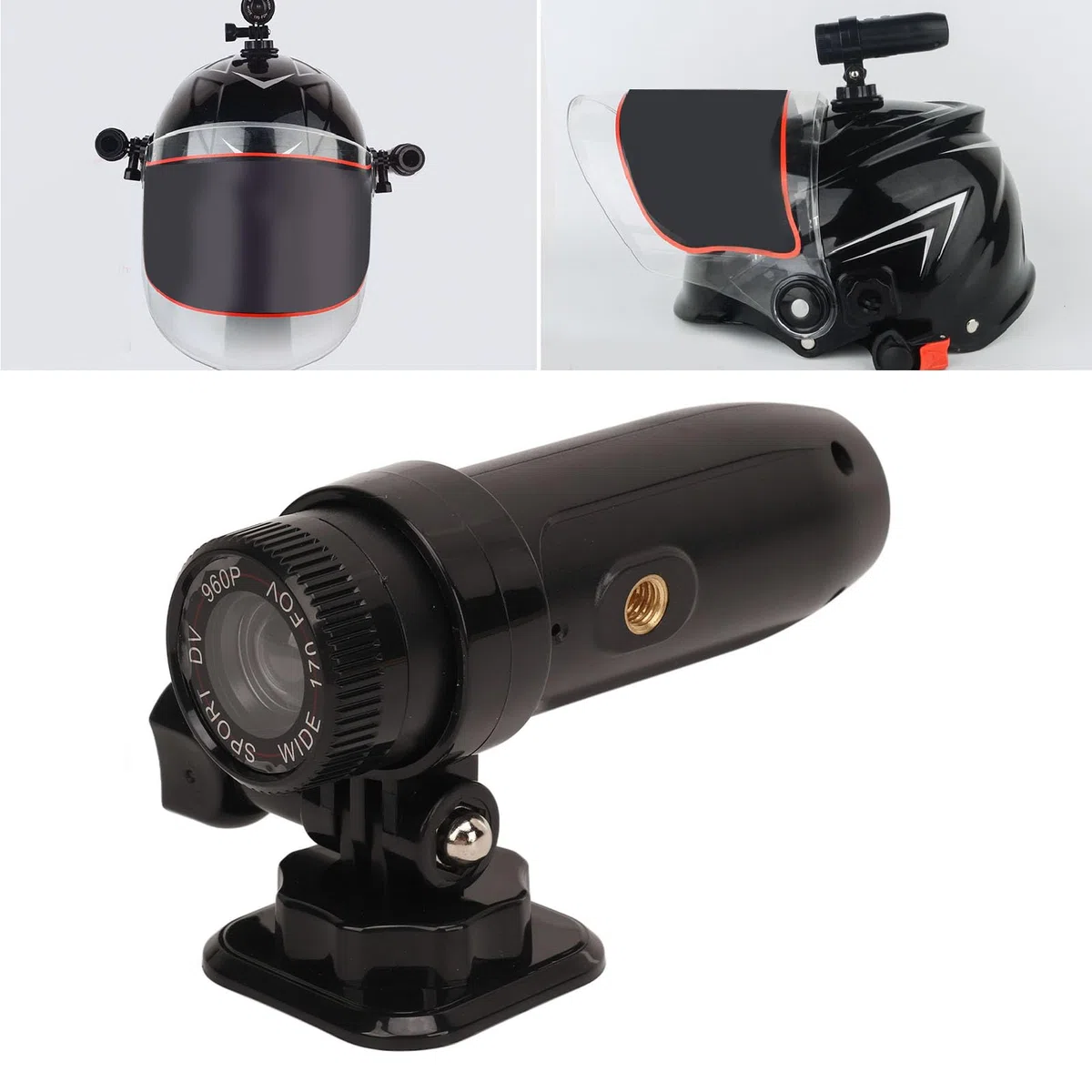 Videocamera per Casco da Moto e Bicicletta, HD 960P Mini Videocamera Sportiva Anti-vibrazione per Registrazione in Loop Videocamera DV per Moto con Obiettivo Grandangolare da 170°