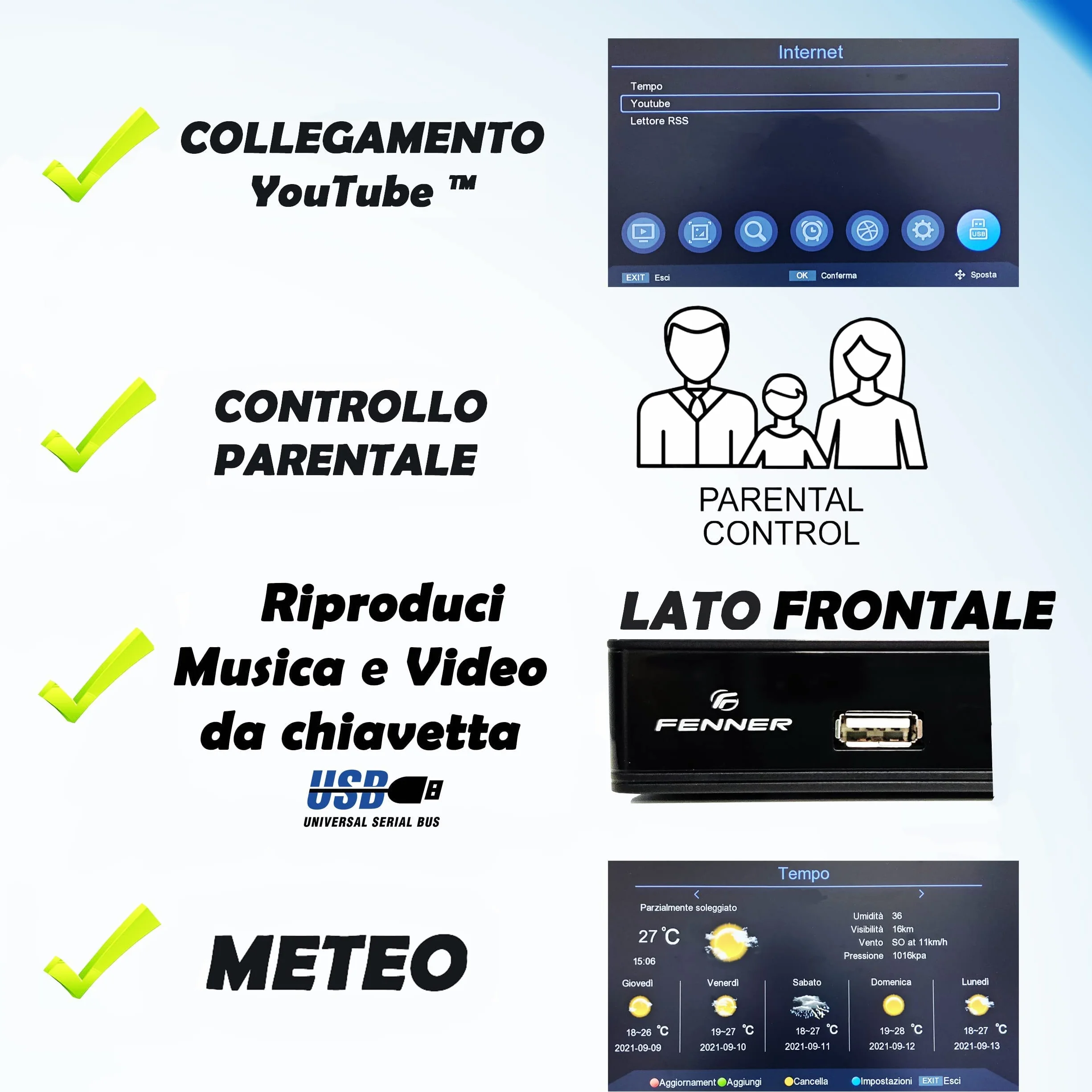 Decoder DVB-T2 HD 1080p SINTONIZZAZIONE AUTOMATICA HDMI HEVC Main 10 Bit H265 DOLBY-DIGITAL+ (aggiornamento disponibile "Manuale di installazione (PDF)" IL DECODER NON REGISTRA