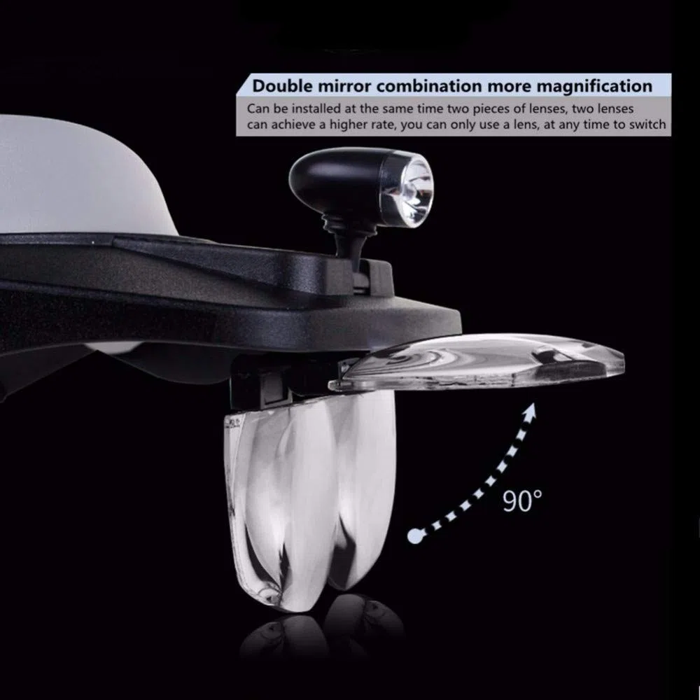 Lente d'ingrandimento frontale con 3 luci LED, strumento di riparazione orologiaio, 6 lenti intercambiabili multiple, 1 x 1,5 x 2 x 2,5 x 3,5 x 8 x