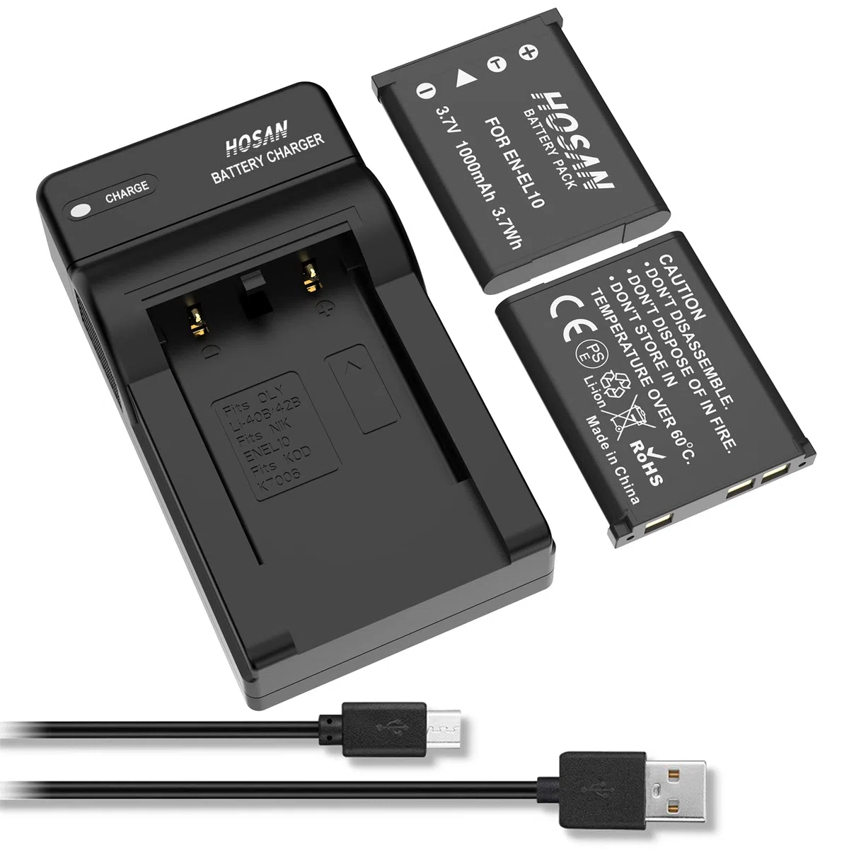EN-EL10 HOSAN 2 Batteria di Compatibile con Serie Nikon EN-EL10 Coolpix S200 S210 S220 S230 S3000 S4000 S500 S510 S5100 S520 S570 S60 S600 S700 S80
