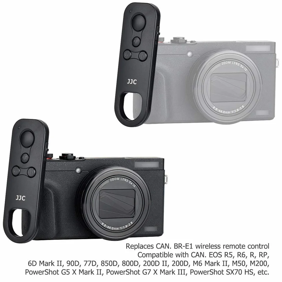 JJC BR-E1 Comando remoto senza fili per Canon EOS R8/R50/R7/R6II/R3/R5/R6/R/RP/77D/90D/850D/200DII/200D/M6 Mark II/M50/M200, PowerShot G5X Mark II/G7X Mark III/SX70HS