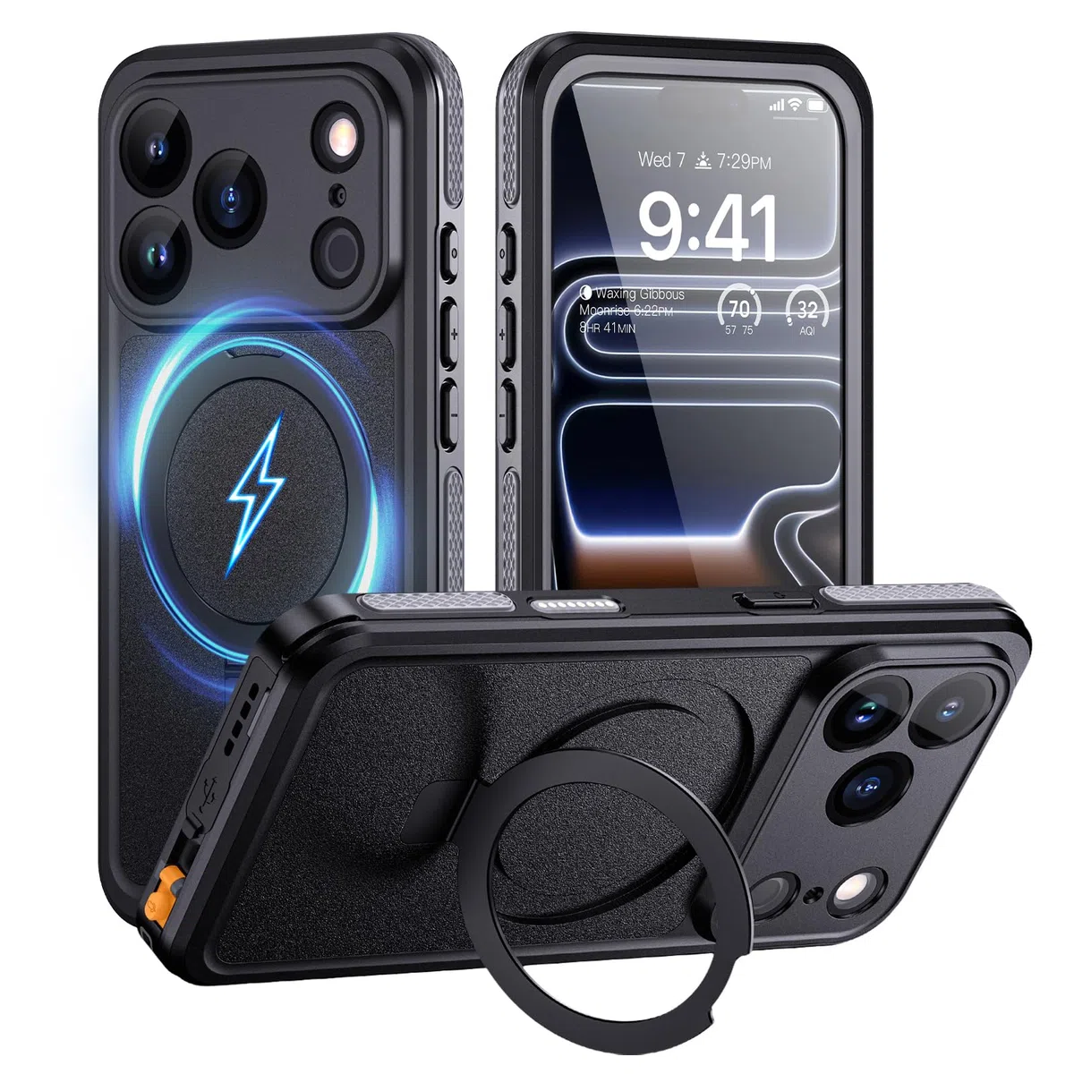 Lanhiem Cover Per iPhone 17 Pro Impermeabile con Cavalletto[IP68 Waterproof] Resistente Alle Cadute e ai Graffi Custodia Antipolvere Subacquea,per iPhone 17 Pro Protezione Militare a 360 Gradi,Nero